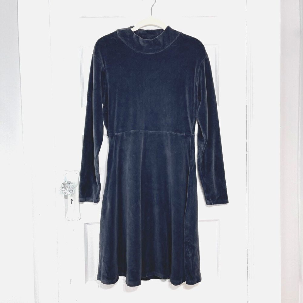 Flax Dress Women Small Black Velour Mock Neck Knee Length Soft Modest Cozy USA